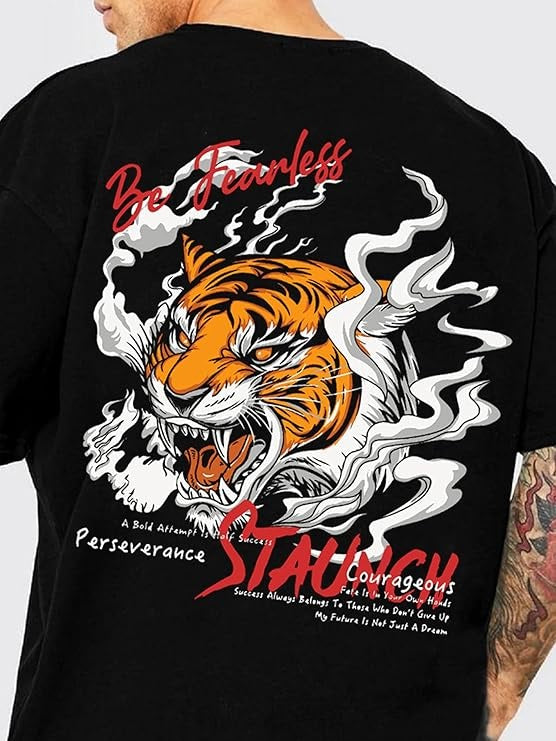 Be Fearless Tiger Oversized T-Shirt for Men – Bold Graphic Cotton Blend Streetwear | Shreekrish Trendz