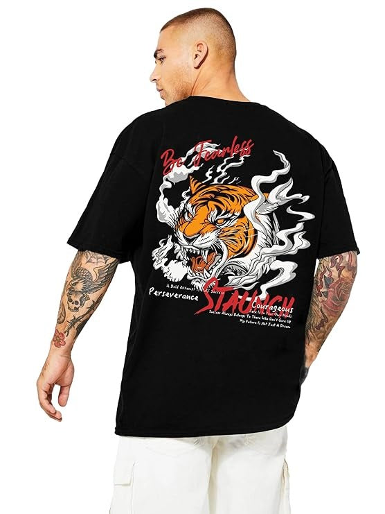 Be Fearless Tiger Oversized T-Shirt for Men – Bold Graphic Cotton Blend Streetwear | Shreekrish Trendz